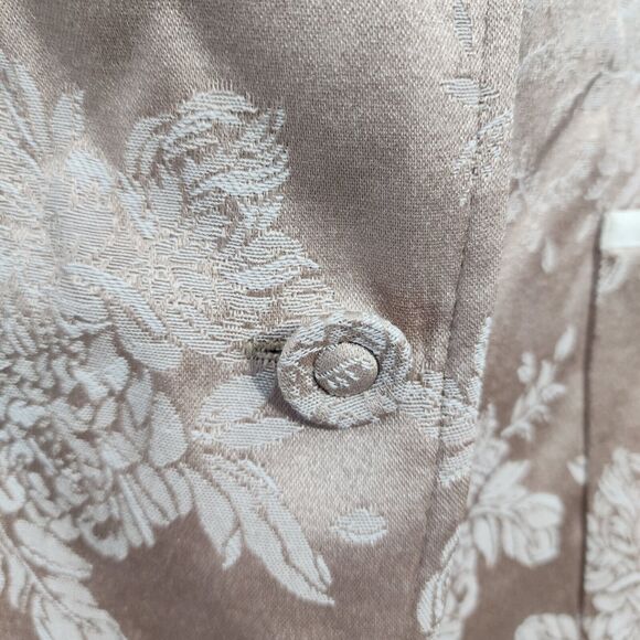 Susan Graver Jacket Large Floral Jacquard Ribbon Trim Button Tan Gold A44774 - Picture 7 of 14